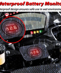 Straight Shooter DC 12V And 24V Digital Volt Gauge Meter displaying voltage in wet conditions on a dashboard.