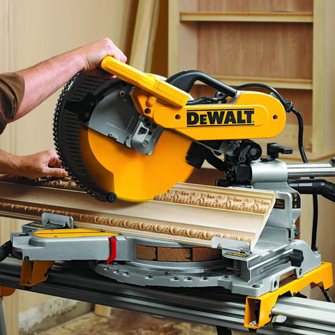 Heavy Duty Miter Saw Crown Stops Dead Nuts Accurate For Vertical Crown Molding Alignment with Dewalt miter saw in action.