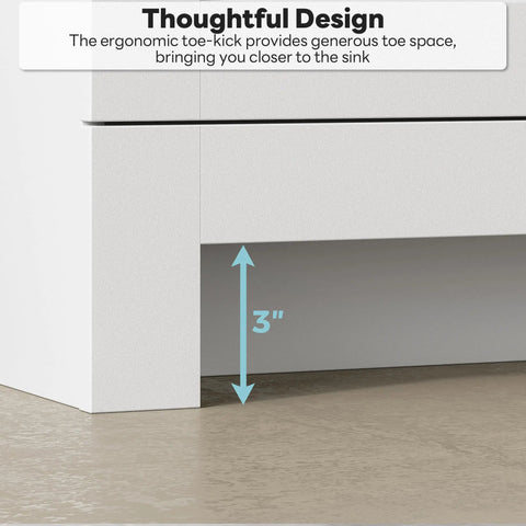 Modern 36 Inch Bathroom Vanity With Integrated Sink And Effortless Soft Close Drawers White Engineered Wood Cabinet toe-kick design