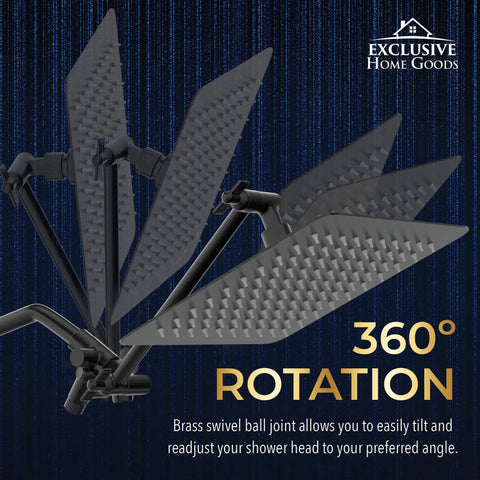 All Metal 8 Inch Dual Square Shower Head With Handheld Wand And 71 Inch Hose Set Powerful High Pressure Rain Shower Head Combo 3 Way Diverter Rainfall Showerhead With Adjustable Extension Arm For A Spa Level Shower showing adjustable metal shower head with 360-degree rotation.