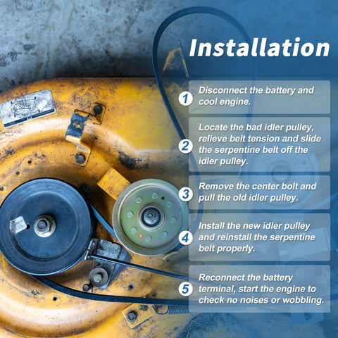Installation steps for High-Quality Serpentine Belt Idler Pulley For Mercruiser 4.3L 5.0L 5.7L 6.2L Motors on engine.