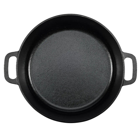 Top view of Pre Seasoned Cast Iron Dutch Oven With Lid And Dual Handles For Easy Lifting Heavy Duty 7 Quart Round Pot