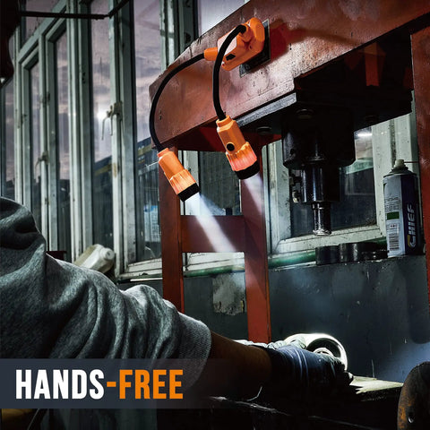 Hands Free Magnetic Mechanic Work Light With Two 320 Lumen Gooseneck Flashlights For Under Hood Repair And Auto Inspections in use