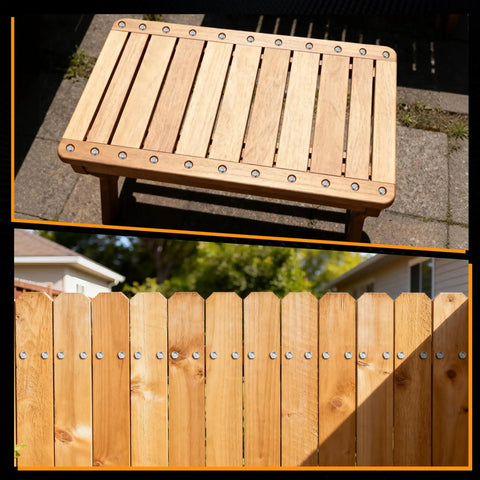 Top-Shelf 304 Stainless Steel Hex Lag Bolts For Wood 5/16 X 1 1/2 Inch 20 Pack used in a wooden table and fence construction.