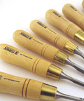 Premium Czech Steel 8 Piece Cabinetmaker Chisel Set With Hornbeam Handles, True Imperial Sizes From One Eighth to One Inch, Hardened to RC 59