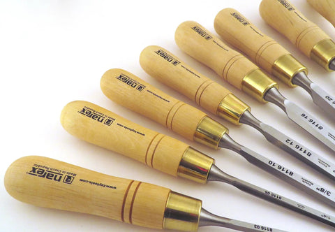 Premium Czech Steel 8 Piece Cabinetmaker Chisel Set With Hornbeam Handles, True Imperial Sizes From One Eighth to One Inch, Hardened to RC 59