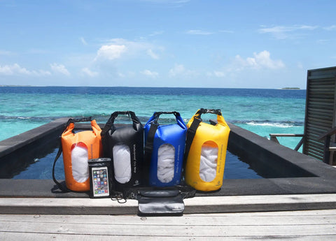 Waterproof Dry Bag Set Of 3 With Double Zip Locks Includes Waist Pouch And IPX8 Phone Case Submersible Dry Sack by the ocean