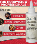 Eco Flo Leather Weld Adhesive Water Based Quick Tack Glue For Bags Belts Shoes And Craft Projects Dries Clear Flexible Bond 4 fl oz bottle