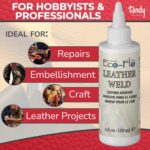 Eco Flo Leather Weld Adhesive Water Based Quick Tack Glue For Bags Belts Shoes And Craft Projects Dries Clear Flexible Bond 4 fl oz bottle