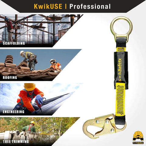 Dolphin Dorsal 18 Inch D Ring Extender For Fall Protection lanyard with ANSI hook, used in roofing, scaffolding, engineering, tree trimming.