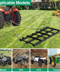 Beefy Heavy Duty 4 Ft Driveway Grader Power Rake with 4 Ft Chain attached to a tractor, suitable for ATV, UTV, and mower use