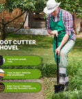 Person using Heavy Duty Metal Detecting Shovel With Double Serrated Blade For Treasure Hunting And Root Cutting T Handle Spade Ideal For Gardening And Excavation And Professional Metal Detector Accessories on garden soil.