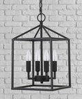 Vintage Foyer Lantern Pendant Light With 4 Light Iron Matte Black Chandelier Hard Wired Fixture UL Listed Adjustable Hanging Height
