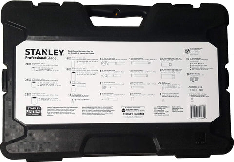 Carrying case for Beefy Professional Grade Black Chrome 229 Piece Socket Set For Heavy Duty Mechanics with label details.