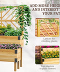 Two Tier Raised Garden Bed With Trellis Elevated Wooden Planter Box On Legged Frame With Metal Corners For Vegetables Flowers And Herbs In Natural Finish