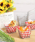 12 Piece Mini Square Fry Basket Set For Home Kitchen Deep Fryer With Handles Chrome Plated Steel displayed with food