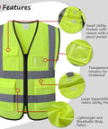 Your Go To Hi Vis Reflective Safety Vest For Men And Women Plus Super Breathable Mesh Work Gear and bright yellow jacket with pockets.