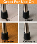 Kick The Squeaks 1.5 Inch Round Rubber Chair Leg Caps on tile, carpet, laminate, and concrete surfaces for traction.