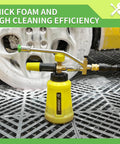 Foam Cannon With Dual Connectors For Pressure Washers, Double Tip Soap Cannon Attachment, 1 Liter Capacity in yellow, on mat