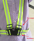 High Visibility Reflective Running Vest Pack of 10 Neon Yellow Lightweight Adjustable over plaid shirt demonstrating size