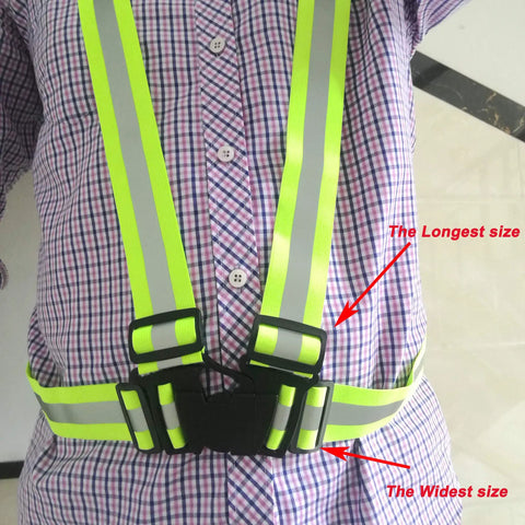 High Visibility Reflective Running Vest Pack of 10 Neon Yellow Lightweight Adjustable over plaid shirt demonstrating size