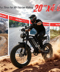 Rider on all terrain electric fat tire dirt bike for adults and teens with 35 MPH top speed 1500W peak motor across dirt trail