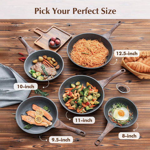 Kickin Nonstick Frying Pan With Swiss Granite Coating For Effortless Omelets And Everyday Cooking PFOA Free Stone Cookware sizes