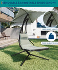 Outdoor Chaise Lounger Swing Chair With Umbrella Canopy Hanging Patio Chair With Stand Curved Steel Cantilever Lounge