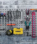 LockHook Steel Pegboard Hook Kit 46 Piece Set heavy duty zinc plated hooks mounted with tools in garage organization setup