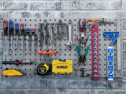 LockHook Steel Pegboard Hook Kit 46 Piece Set heavy duty zinc plated hooks mounted with tools in garage organization setup