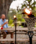 Easy Pour Mosaic Torch For Outdoor Vibes, gray ceramic tile torch with weather resistant steel, 62 inch tall outdoor lighting