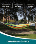 40-Inch Wide Brazilian Style Hammock With Hand-Woven Rope Loops And Hanging Hardware Indoor Outdoor Cotton-Poly Blend 250 Lbs Capacity Guacamole Color Portable With Drawstring Carry Bag For Backyard Chill hanging in a park