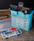 Portable Tool Box With Removable Drawers And Customizable Compartments For Hardware Tackle Beads And Crafts A Handy Grab And Go Organizer For Home Shop And Field Light Blue