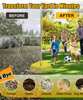 Unbreakable Nylon Leaf Rake With 16.5 Inch Wide Head And 45 Inch Long Handle Lightweight Yard Tool in use on lawn, before and after effect