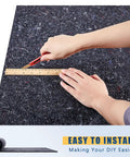 Person measuring and cutting Rock Solid Thermal Dishwasher And Lowkey Quiet Pipe Insulation Wraps Matte Grey Foam Roll 24 By 60 Inch.