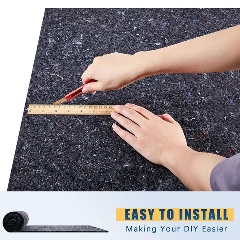 Person measuring and cutting Rock Solid Thermal Dishwasher And Lowkey Quiet Pipe Insulation Wraps Matte Grey Foam Roll 24 By 60 Inch.