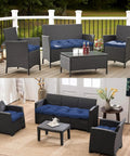 Wicker Chair Cushions Set Waterproof Outdoor Cushions For Patio Furniture 3 Piece Blue With 1 Loveseat And 2 U Shaped Cushions