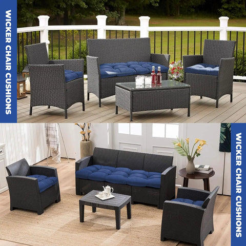 Wicker Chair Cushions Set Waterproof Outdoor Cushions For Patio Furniture 3 Piece Blue With 1 Loveseat And 2 U Shaped Cushions