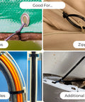 Assorted Black Zip Ties 4, 6, 8, 12 Inches Pack Of 400 Self Locking Nylon Cable Ties used on tarps, zippers, cables, and more.