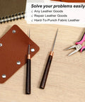 Top Shelf 3 Piece Scratch Awl Tool Set Featuring Sick Ergonomic Wood Grips And Razor Sharp Tips For Leather Crafting.