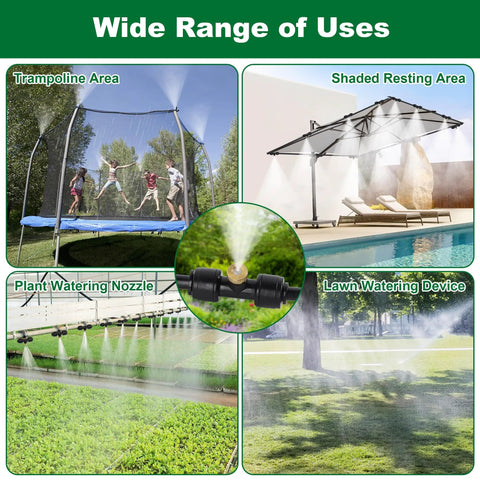 Outdoor Misting System for Patio Cooling 75Ft Water Mister Hose Kit with Brass Nozzles used for trampoline and garden cooling