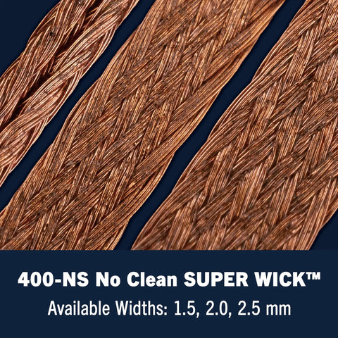 Desoldering Solder Wick No Clean Fine Braid With RMA Flux Pro Grade Copper Solder Wick displayed showing braid detail.