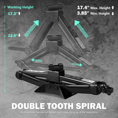 2 Ton Car Scissor Jack With Labor Saving Ratchet Wrench For Most Cars, Adjustable Lift From 3.85 To 17.4 Inches, Heavy Duty