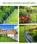 Image of Garden Fence Panels Set Of 10 Arched Rustproof Metal Border Fence For Dogs And Pets No Dig Yard Edging 17 Inch High By 10 Foot Long For Flower Beds Patio And Outdoor Gardens, installed in various garden settings.