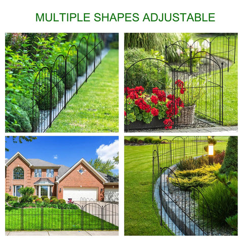 Image of Garden Fence Panels Set Of 10 Arched Rustproof Metal Border Fence For Dogs And Pets No Dig Yard Edging 17 Inch High By 10 Foot Long For Flower Beds Patio And Outdoor Gardens, installed in various garden settings.