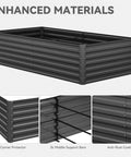 Galvanized Raised Garden Bed Kit 8x4x2 Ft Large Metal Planter Box With Gloves Safety Rubber and Support Rods for No Sweat Setup Outdoor Garden Bed for Vegetables and Flowers Black with support rods and anti-rust coating