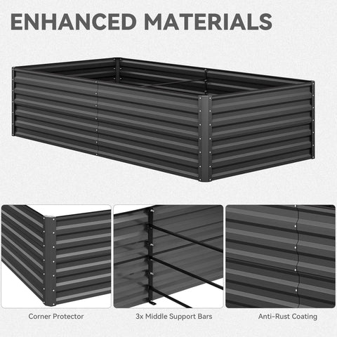 Galvanized Raised Garden Bed Kit 8x4x2 Ft Large Metal Planter Box With Gloves Safety Rubber and Support Rods for No Sweat Setup Outdoor Garden Bed for Vegetables and Flowers Black with support rods and anti-rust coating