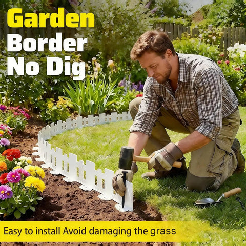 33 Foot White Plastic Garden Edging Border Kit With 60 Stakes No Dig Lawn Border For Flower Beds And Landscaping installation