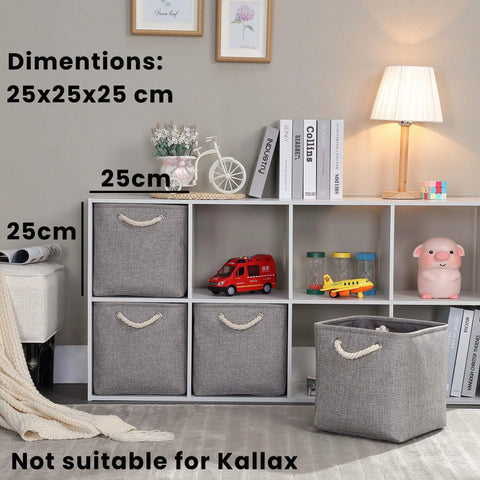 Hella Roomy Gray Fabric Cube Storage Boxes With Quick Fold Down Design For Closets And Shelving Units featuring a gray storage box, 25x25 cm dimensions.