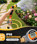 Heavy Duty Aluminum Water Flow Meter For Garden Hose, RV And Lawn Sprinkler, IP68 Waterproof Outdoor Meter With Rugged Metal Body, Clear Flow Readout, Leak Resistant, Easy Install And Durable Performance on hose watering flowers